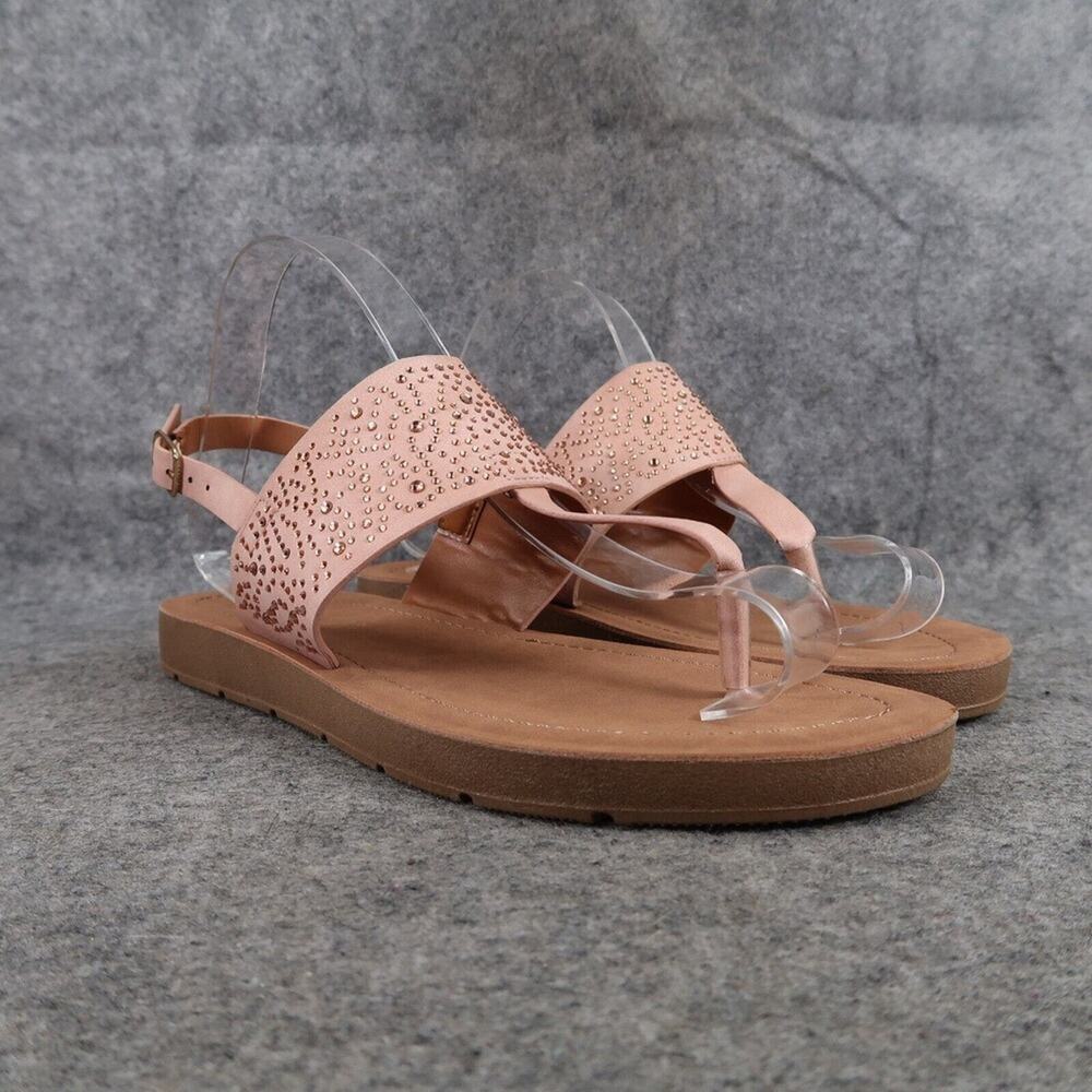 Jessica Carlyle Shoes Womens 7.5 Sandal Fashion Flat Slingback Casual Rhinestone